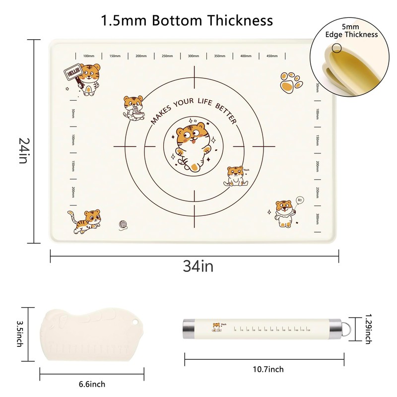 COOKSTYLE 34x24 Inch Extra Thick Silicone Pastry Board, Silicone Baking