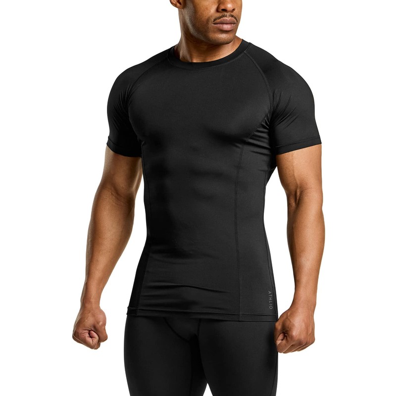ATHLIO Men's 3-Pack Cool Dry Compression Shirts, Short Sleeve Sports