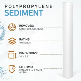 Ronaqua 10 Micron Standard 20" x 2.5" Sediment Water Filter Cartridge, NSF Certified, 4-Layer Filtration for 20” x 2.5” Whole House Systems, Compatible with FPMB5-20, SDC-25-2005/4, VX05-20, 6 Pack