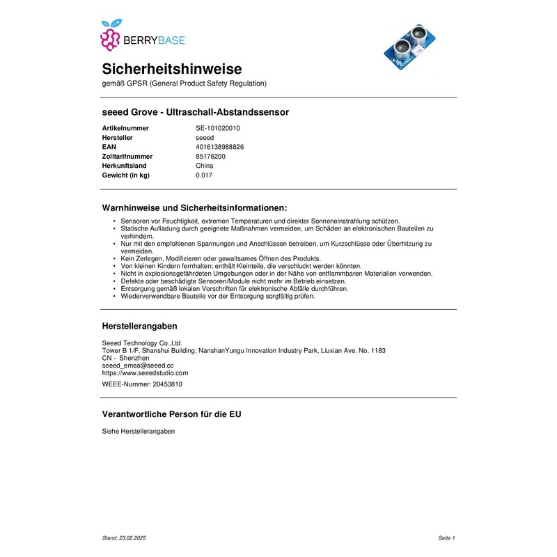 Seeedstudio GROVE - ULTRASONIC RANGER