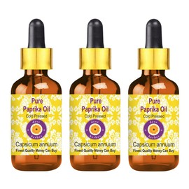 Deve Herbes Pure Paprika Oil (Capsicum annuum) with Glass Dropper Cold Pressed (Pack of Three) 100mlx3 (10 oz)