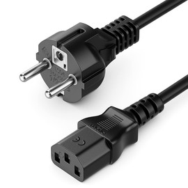 deleyCON 10 m IEC Power Cable Power Cable Cold Appliance Power Cable Protective Contact Plug Type F (CEE 7/4) to IEC Coupling C13 Socket PC Computer Monitor Printer Projector - Black