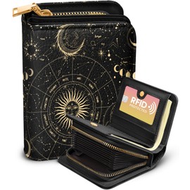 Bistup Credit Card Holder Wallet for Women Cute Leather Ladies Teen Girls Female Cardholder Wallets Accordion Purse Small Medium Aesthetic Print Stars Modern Design Rfid Zipper Around