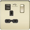 Screwless Single Switched Socket with Dual USB Charger in Polished