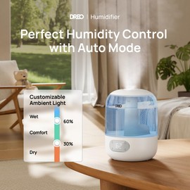 Dreo Humidifiers for Bedroom, Cool Mist Ultrasonic Humidifiers with Oil Diffuser, 30Hr Runtime, Top Fill 3L Tank, Humidity Sensor, Night Light for Baby, Nursery, 360° Nozzle for Plants and Home, Blue
