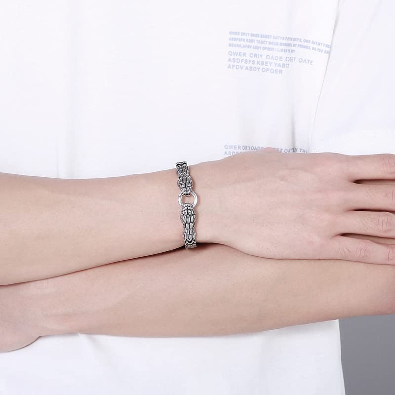 Klapgo Gothic Silver Snake Head Bracelet for Men