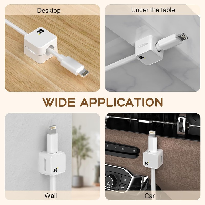 SC+ 6 Pack Magnetic Cable Clips • Cord Holder Under