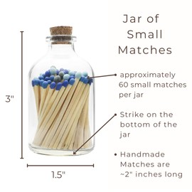 River Birch Decorative Matches in a Bottle with Striker - Cute & Colored Matches - 1 Bottle, Shades of Blue Tip, 60 Matches