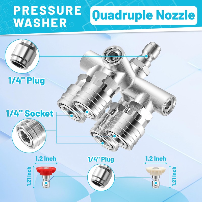 Quadruple Pressure Washer Tips, 4 in 1 Power Washer Nozzle,