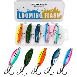 THKFISH Fishing Lures Fishing Spoons Trout Lures Saltwater Spoon Lures Casting Spoon for Trout Bass Pike Walleye Color A, 1/8oz-5pcs