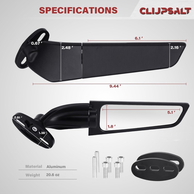 Angle Wing Rearview Mirror, Racing Motorcycle Adjustable Side Rear View