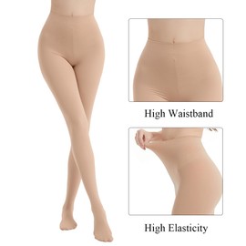 DUCMODA Womens 80 Denier Opaque Tights, Women's Soft Solid Color Footed Pantyhose, High Waist Stocking with 30+ Colors-L-XL-Beige