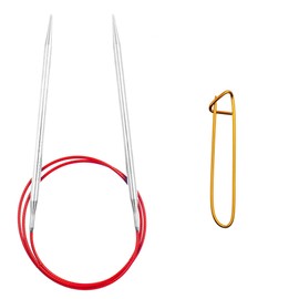 ChiaoGoo Knitting Needles Red Lace Circular 60 inch (152cm) Stainless Steel Size US 10 (6mm) Bundle with 1 Sturdy Stitch Holder 7060-10