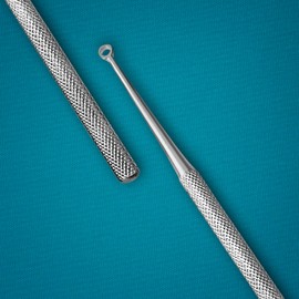 Buck Dermal Ear Wax Remover Cleaning Distel Round Safe Tip with Strong Handle Stainless Steel (Size 3 Straight/Blunt)