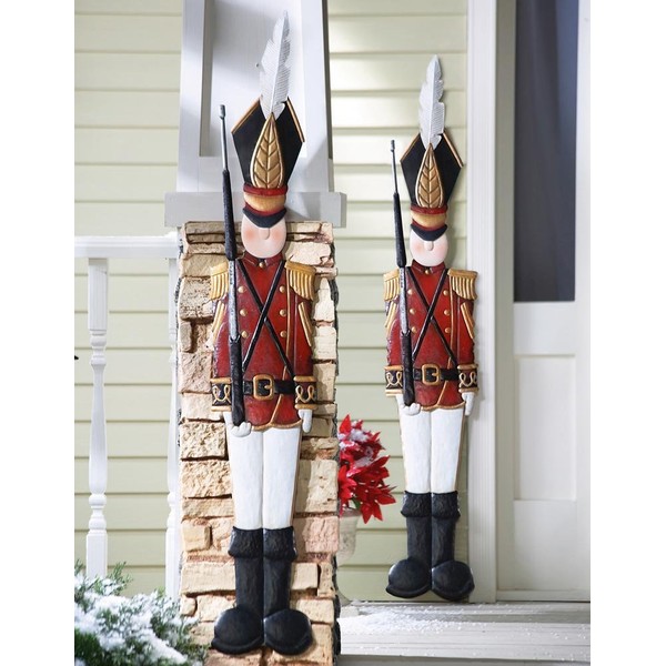 KNLSTORE Set of 2 Christmas Holiday Metal Toy Soldiers Nutcracker Outdoor Mounted Wall Hanging Decoration