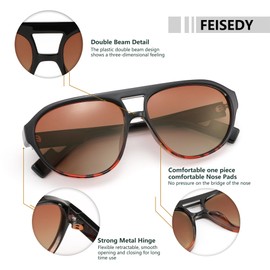 FEISEDY Sunglasses Women Men Polarized, Small 70s Aviator Frame, Retro Vintage UV400 Sun Glasses B2373, Brown Tortoise/Brown