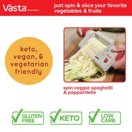 Vasta Veggie & Fruit Sheet Slicer– BPA-Free Stainless Steel Blades - Create Low Carb, Keto, Vegan, Vegetarian Spaghetti & Pappardelle out of Vegetables & Fruits- 2 Blades