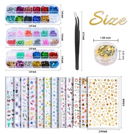 Teenitor Nail Art Decoration with 12 Sheets Nail Art Stickers for Nail Art, Butterfly Nail Foil Stickers, Nail Sequins and Rhinestones, Self-Adhesive Nail Sticker Decals for Nails Art Design