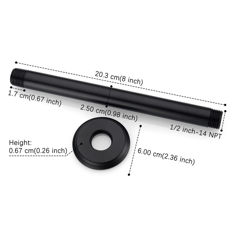 Anpean 8 Inch Shower Arm and Flange Matte Black, Ceiling