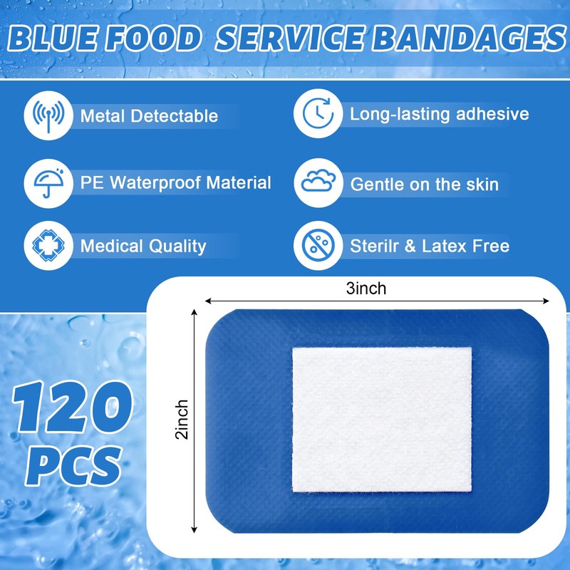 Geiserailie 120 Pcs Food Service Blue Detectable Bandage Woven Fingertip