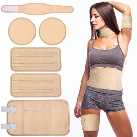 Castor Oil Pack Wrap 6 Pcs, Reusable Organic Cotton Pack Kit for Neck Waist Knee Chest, Adjustable Elastic Strap Compress Packs for Liver Detox, Constipation, Insomnia and Inflamation (Skin)