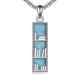 ONEFINITY Book Necklace 925 Sterling Silver Turquoise Book Pendant Library Jewelry Gifts for Women