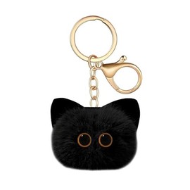 AMOR SPES Cute Plush Cat Key Chain Family Friends Gifts Kitty Key Ring for Women Men (black)