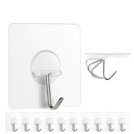 Adhesive Hooks,Transparent Seamless Stainless Steel Ultra Strong Wall Hooks for Kitchen Bathroom Ceiling Door Utility Hooks(12 PCS)