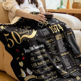 elseven 50th Anniversary Wedding Gift 50th Wedding for Her 50 Year Anniversary for Couples Wife Husband Best Anniversary Blanket Present Throw Blanket 50 x 60 Inch