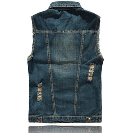 Kelmon Men's Denim Vest Ripped Casual Sleeveless Biker Fashion Denim Vest, darkblue, XXXL