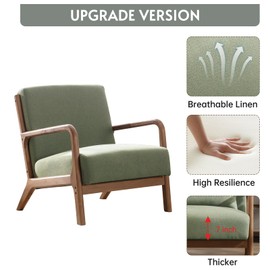 ANJHOME Mid Century Modern Accent Chair, Comfy Fabric Reading Chair with Solid Wood Frame, Easy Assembly Armchair for Living Room Blackish Green
