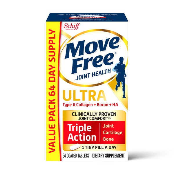 Type II Collagen & Boron - Move Free Ultra Triple Action Joint Support Tablets (64 Count in A Box), for Joint Comfort, Supports Healthy Bones, Helps Preserve and Maintain Cartilage, 1 Tiny Pill A Day