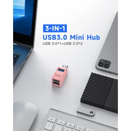 3 Ports USB 3.0 Adapter, USB Hub with 1 USB 3.0 and 2 USB 2.0 Port, Portable USB Port Splitter for Keyborad, Mobile Hard Disk, U Disk, Camera, Mouse,etc (Pink)