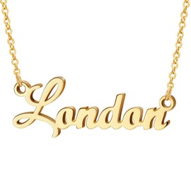 Ldurian Custom Name Necklace, London Name Plate Pendant Necklace Pre Gifts, Charm Necklaces Jewelry for Birthday Anniversary