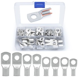 Wirefy 60 PCS Tinned Copper Wire Lugs Kit - Battery Lugs - Crimp Battery Cable Ends - Ring Terminals - 10-4 Gauge