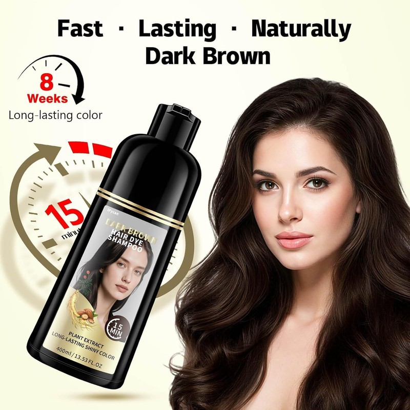 Dark Brown Hair Dye Shampoo - 100% Gray Coverage, Ammonia