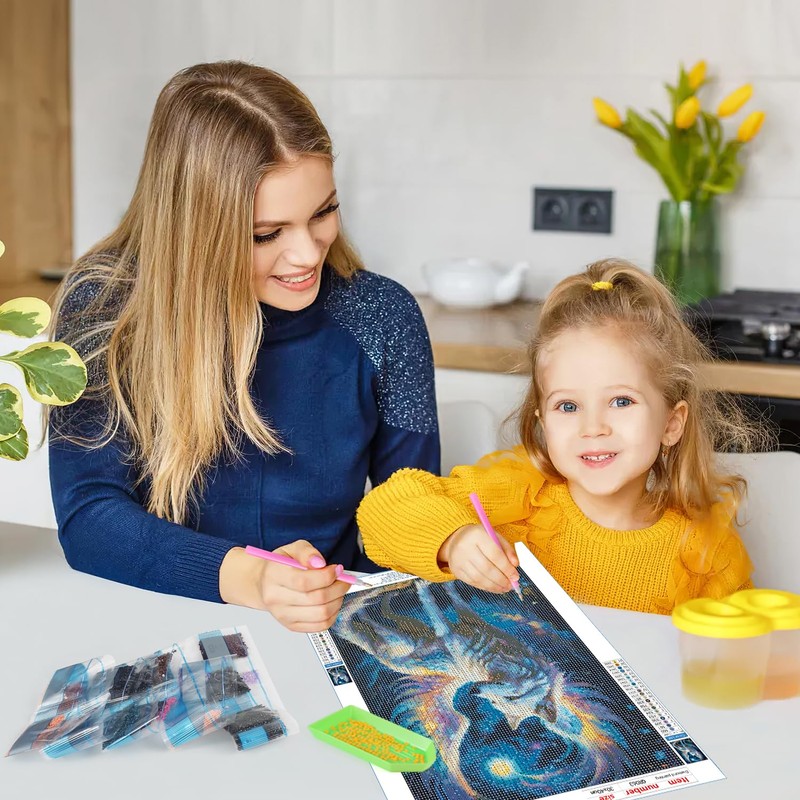 QINRUBB Wolf Wings Diamond Painting Adults, 5D Moon Diamond Painting