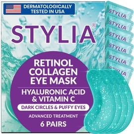 Stylia Under Eye Patches for Puffy Eyes and Dark Circles (6 Pairs) - Marine Collagen Under Eye Mask with Retinol, Vitamin C, Hyaluronic Acid, Pearl Extract - Eye Masks for Dark Circles and Puffiness