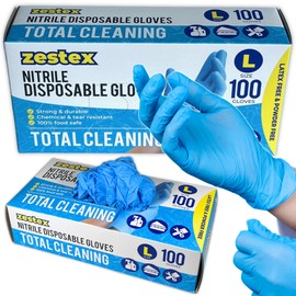 Zestex Nitrile Total Cleaning, Latex-free & Powder-free, Non-Sterile Food Safe Cleaning Disposable Glove, Blue, Large, Case/100
