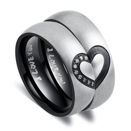 ANAZOZ Promise Rings for Her, Anniversary Rings for Women Stainless Steel 6MM Matching Band Him Her I Love You Women Rings Size 7