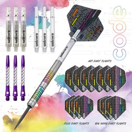 Unicorn Steel Tip Darts Set | James 'The Machine' Wade Code | 90% Natural Tungsten Barrels with Multicolour Titanium Accents | 22 g