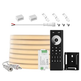 BTF-LIGHTING FCOB COB LED Strip Neon Light IP67 Waterproof 16.4FT DC24V Warm White 3000K 480LED/m CRI 90+,Dimming RF Remote RC01RFB & C01RF Controller Kit Support 4 Zones Group Control(No Adapter)