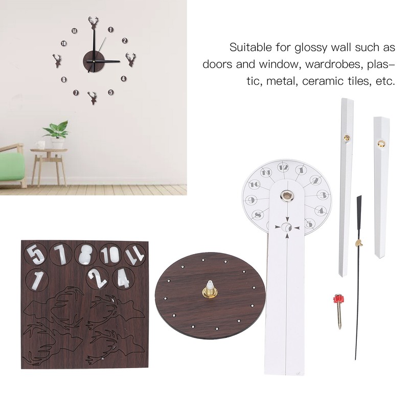 Frameless Wall Clock Deer Head 3D Effect Self Adhesive DIY
