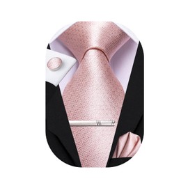 Hi-Tie Classic Mens Silk Ties Set 4 PCS Necktie Pocket Square Cufflinks Clip Pin Solid Strip Paisley Tie,Light Blush Pink