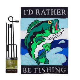 Fishing Garden Flag Stand Kit Wall Hanging Decor for Home Stake Patio Post Embroidered Fishing Decorations Welcome Yard Sign Applique Tapestry Sewing Handcraft Gifts for Grandma