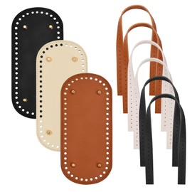 Tibapla Pack of 3 Bag Base for Crocheting Leather, Oval Bag Base with 6 PU Shoulder Straps, Faux Leather Bottom Bag, Crochet with Holes for Handbag, Knitting Bag, DIY Accessories, 3 Colours
