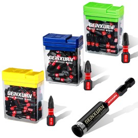 Geinxurn Pozidriv Impact-resistant Screwdriver Bits Set, 90 Pieces, 25 mm Magnetic (PZ1/PZ2/PZ3) S2 Steel Multi Driver Bits, 1 Piece 75 mm Bit Holder with Storage, Colourful Box