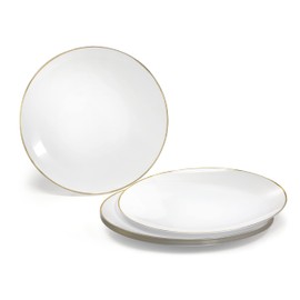 " OCCASIONS " 200pcs set (25 Guests)-Wedding Party Disposable Plastic Plate Set -25 x 10.25'' + 25 x 7.5'' + Silverware + Cups + Napkins (Bali in White & Gold)