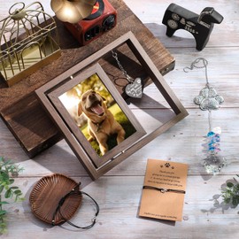 Blosssound Dog Memorial Gifts Pet Memorial Suncatcher Rotating Wooden 4 x 6 Picture Frame 2 Pcs Paw Print Friendship Bracelets for Loss of Dog Cat Passing Away Sympathy Bereavement Remembrance Gifts