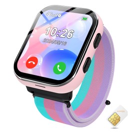 PTHTECHUS Smart Watch for Kids, 4G Smartwatch with Phone Call, SOS, Camera, Music Player, Learn Card, and Puzzle Games, Suitable for Boys and Girls Ages 4-12 Years Old Purple (Pink)